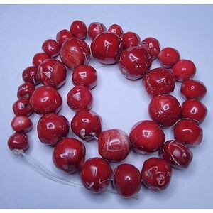 Vintage Natural Red Coral Polished Graduated Beads 24"